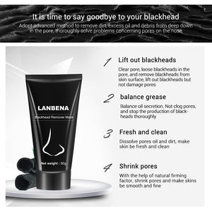 LANBENA Blackhead Remover Nose Black Mask Face Care Mud Acne Treatment Peel Off Mask Pore Strip Skin Care Peel Mask Oil Control