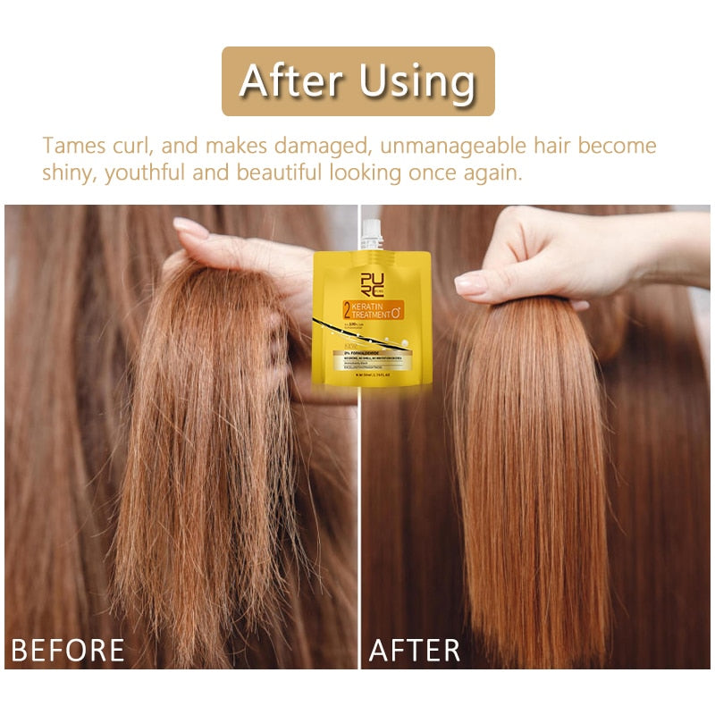 PURC 0% Keratin Treatment Straighten Hair Repair Damaged Frizzy Free Fomalin No Smoke No Irritation Soft Shiny Hair Care 2PCS