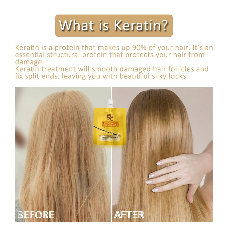 PURC 0% Keratin Treatment Straighten Hair Repair Damaged Frizzy Free Fomalin No Smoke No Irritation Soft Shiny Hair Care 2PCS