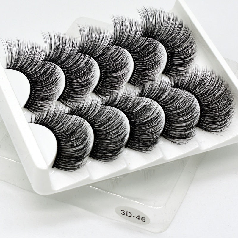 SEXYSHEEP 5Pairs 3D Mink Hair False Eyelashes Natural/Thick Long Eye Lashes Wispy Makeup Beauty Extension Tools