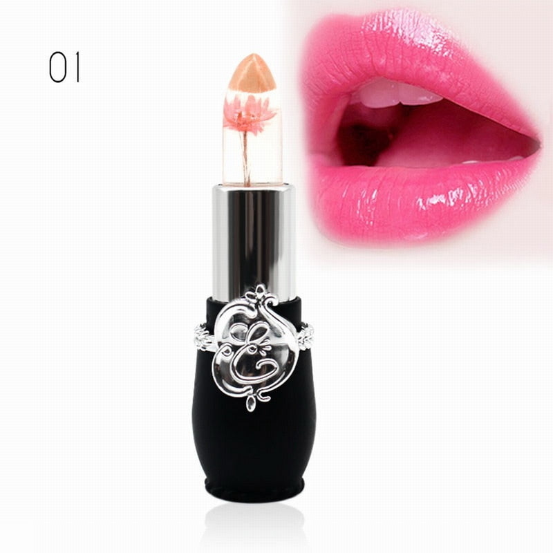 Waterproof Lip stick Moisturizer Long-lasting Lipstick Transparent Jelly Flower Makeup Temperature Changed Color Lip Pink Women